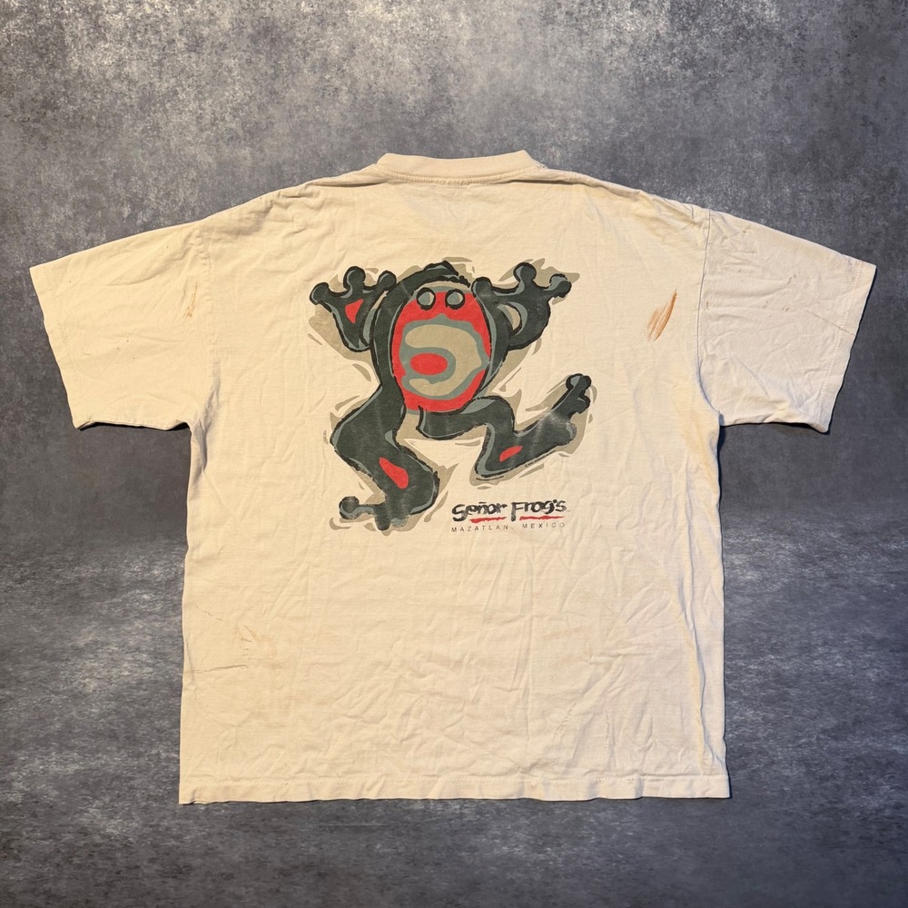 VTG 90s Senor Frogs Mazatlan Mexico T Shirt XXL Beige Sof Tee Made In USA Single